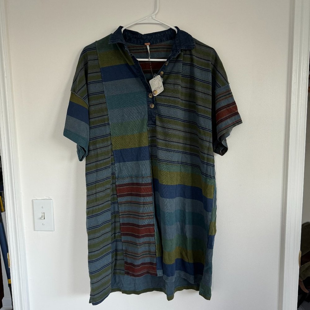 NWT Free People Button Up Shirt Dress Patchwork XS
